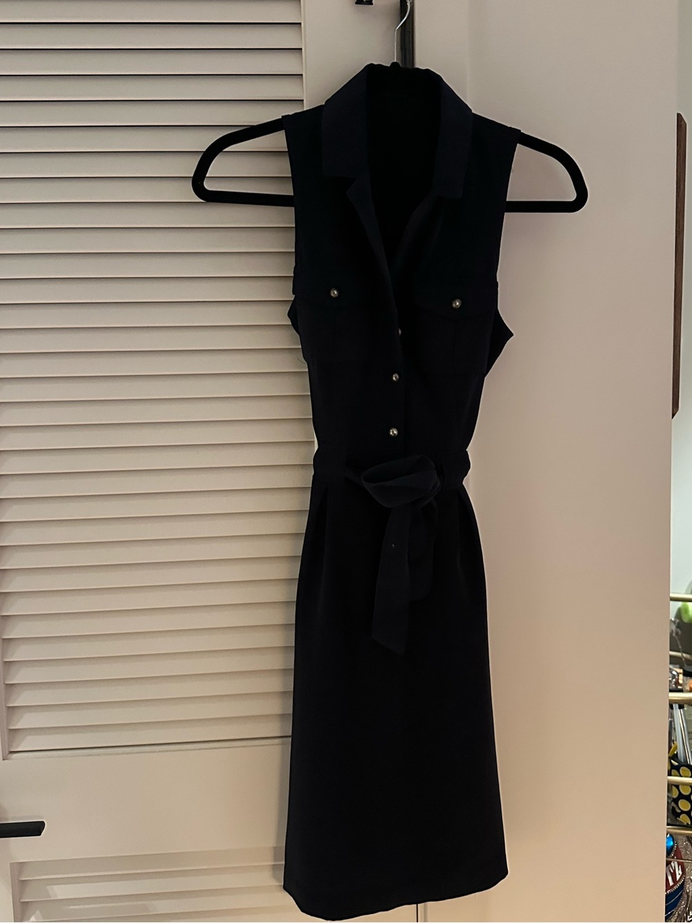 The Limited Navy Sleeveless Belted Shirt Dress Gold Buttons Size 2